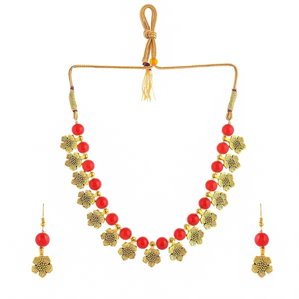 Gold_Shine_Beads_Ethnic_Gold_Flower_Necklace_With_Earring_Set_For_Women_|_Gemstone_Jewellery_Set_For_Women_And_Girls