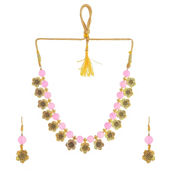 Gold_Shine_Beads_Ethnic_Gold_Flower_Necklace_With_Earring_Set_For_Women_|_Gemstone_Jewellery_Set_For_Women_And_Girls