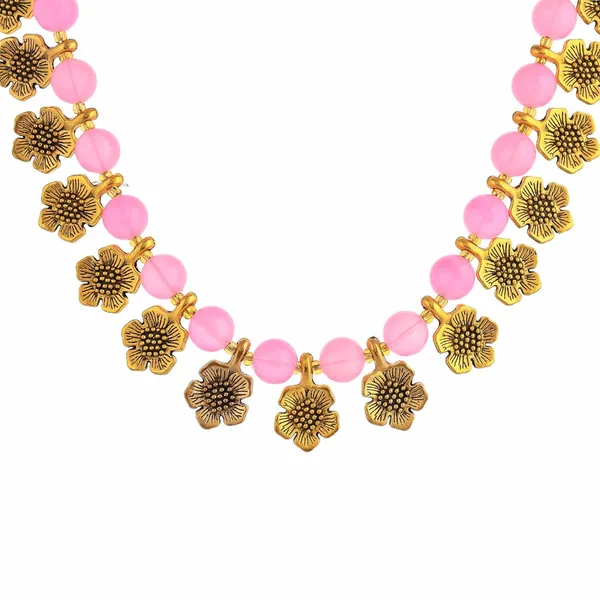 Gold_Shine_Beads_Ethnic_Gold_Flower_Necklace_With_Earring_Set_For_Women_|_Gemstone_Jewellery_Set_For_Women_And_Girls