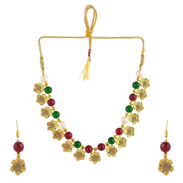Gold_Shine_Beads_Ethnic_Gold_Flower_Necklace_With_Earring_Set_For_Women_|_Gemstone_Jewellery_Set_For_Women_And_Girls