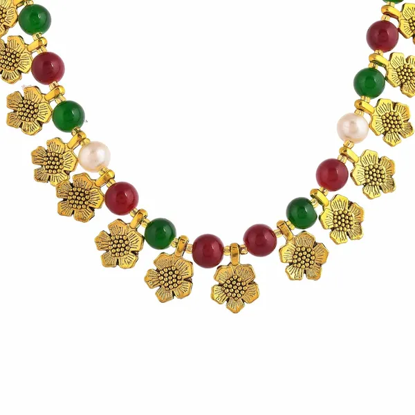 Gold_Shine_Beads_Ethnic_Gold_Flower_Necklace_With_Earring_Set_For_Women_|_Gemstone_Jewellery_Set_For_Women_And_Girls