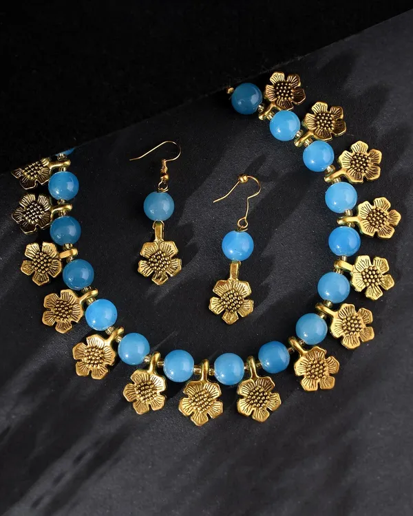 Gold_Shine_Beads_Ethnic_Gold_Flower_Necklace_With_Earring_Set_For_Women_|_Gemstone_Jewellery_Set_For_Women_And_Girls