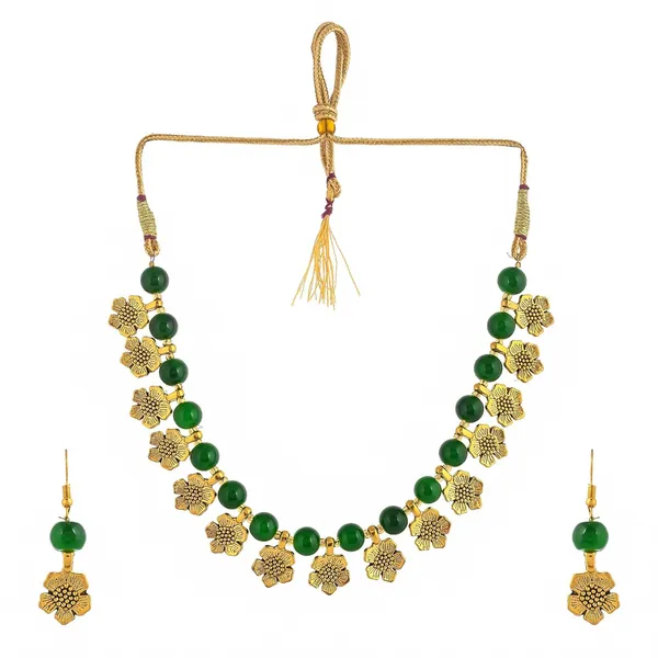 Gold_Shine_Beads_Ethnic_Gold_Flower_Necklace_With_Earring_Set_For_Women_|_Gemstone_Jewellery_Set_For_Women_And_Girls