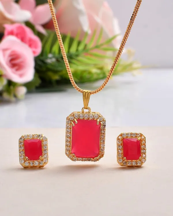 Dark_Pink_Sapphire_Sapphire_Gemstone_Ethnic_Pandent_With_Earring_Set_|_Stone_Jewellery_Set_For_Women_And_Girls