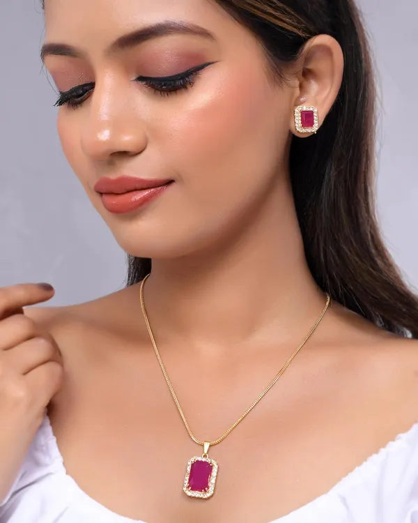Magenta_Sapphire_Gemstone_Ethnic_Pandent_With_Earring_Set_|_Stone_Jewellery_Set_For_Women_And_Girls