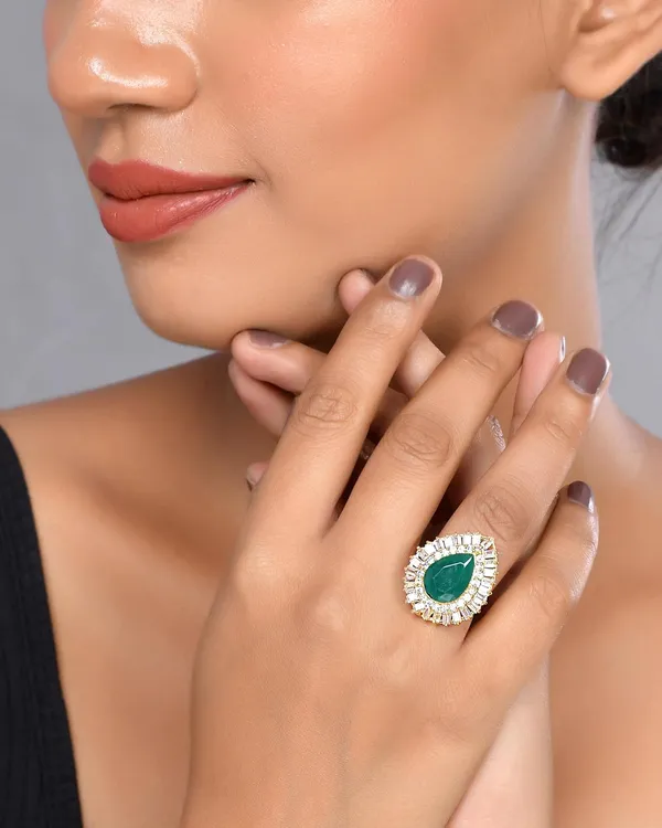 Oval_Emerald_American_Diamond_Rings_For_Women_-_Adjustable_Free_Size,_Love_Forever_Fashion_Rings,_Brass_Jewelry