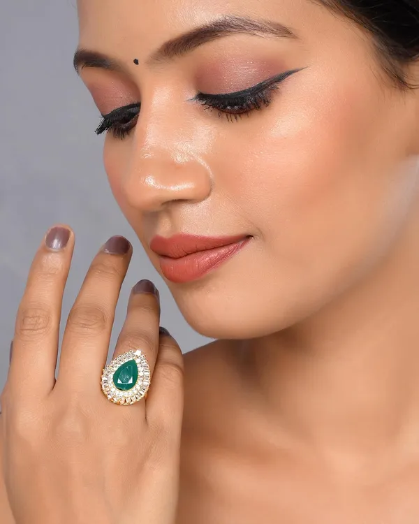Oval_Emerald_American_Diamond_Rings_For_Women_-_Adjustable_Free_Size,_Love_Forever_Fashion_Rings,_Brass_Jewelry