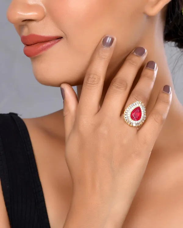 Oval_Ruby_American_Diamond_Rings_For_Women_-_Adjustable_Free_Size,_Love_Forever_Fashion_Rings,_Brass_Jewelry