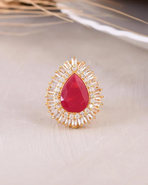 Oval_Ruby_American_Diamond_Rings_For_Women_-_Adjustable_Free_Size,_Love_Forever_Fashion_Rings,_Brass_Jewelry