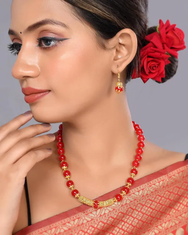 Ruby_Shine_Round_Beads_Ethnic_Gold_Line_Necklace_With_Earring_Set_|_Gemstone_Jewellery_Set_For_Women_And_Girls