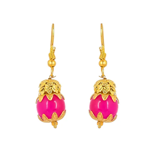 Pink_Sapphire_Shine_Round_Beads_Ethnic_Gold_Line_Necklace_With_Earring_Set_|_Gemstone_Jewellery_Set_For_Women_And_Girls
