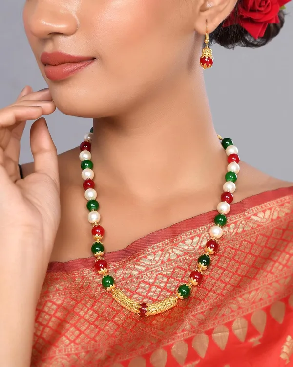 Gold_Shine_Round_Beads_Ethnic_Gold_Line_Necklace_With_Earring_Set_|_Gemstone_Jewellery_Set_For_Women_And_Girls