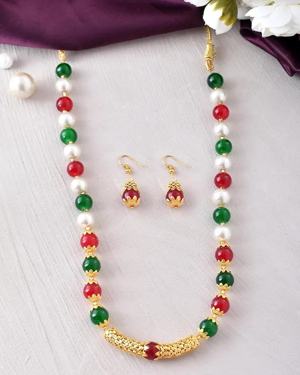 Gold_Shine_Round_Beads_Ethnic_Gold_Line_Necklace_With_Earring_Set_|_Gemstone_Jewellery_Set_For_Women_And_Girls