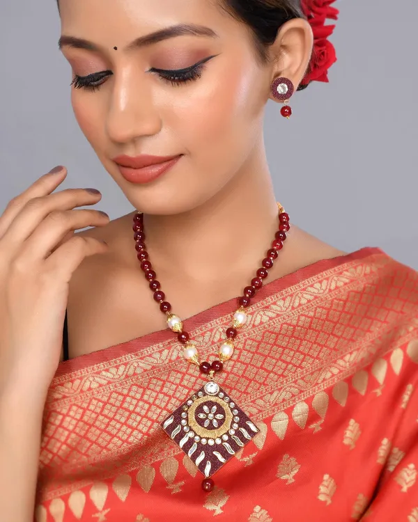 Ruby_Shine_Beads_Square_Necklace_With_Earring_Set_|_Gemstone_Jewellery_Set_For_Women_And_Girls