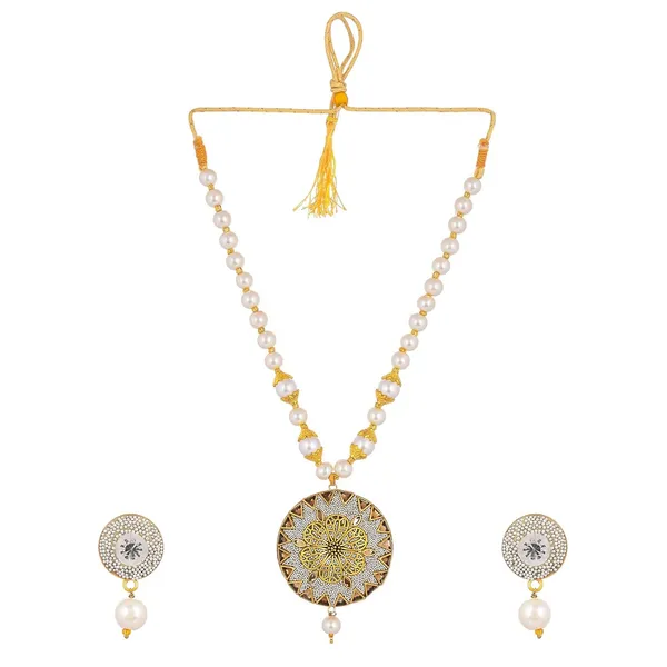 White_Pearl_Shine_Beads_Round_Shape_Necklace_With_Earring_Set_|_Gemstone_Jewellery_Set_For_Women_And_Girls