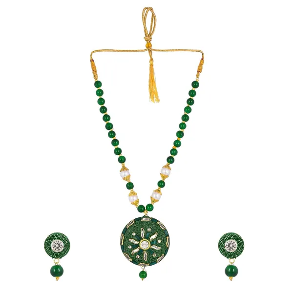 Emerald_Shine_Beads_Round_Shape_Necklace_With_Earring_Set_|_Gemstone_Jewellery_Set_For_Women_And_Girls