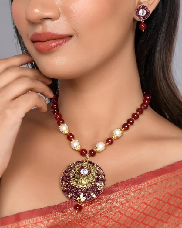 Ruby_Shine_Beads_Round_Shape_Necklace_With_Earring_Set_|_Gemstone_Jewellery_Set_For_Women_And_Girls