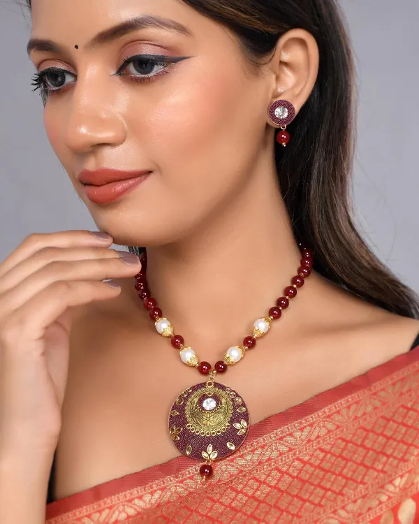 Ruby_Shine_Beads_Round_Shape_Necklace_With_Earring_Set_|_Gemstone_Jewellery_Set_For_Women_And_Girls