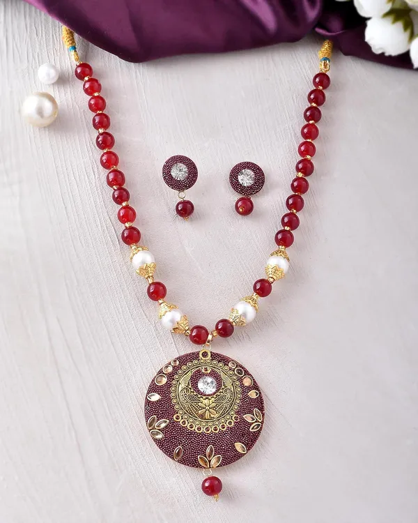 Ruby_Shine_Beads_Round_Shape_Necklace_With_Earring_Set_|_Gemstone_Jewellery_Set_For_Women_And_Girls