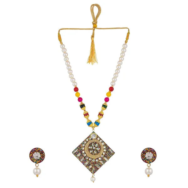 White_Pearl_Shine_Beads_Square_Necklace_With_Earring_Set_|_Gemstone_Jewellery_Set_For_Women_And_Girls
