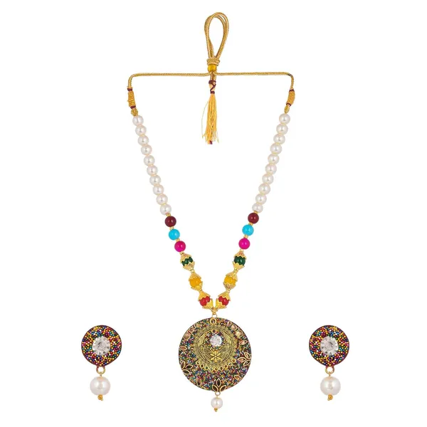 Multicolor_Shine_Beads_Round_Shape_Necklace_With_Earring_Set_|_Gemstone_Jewellery_Set_For_Women_And_Girls