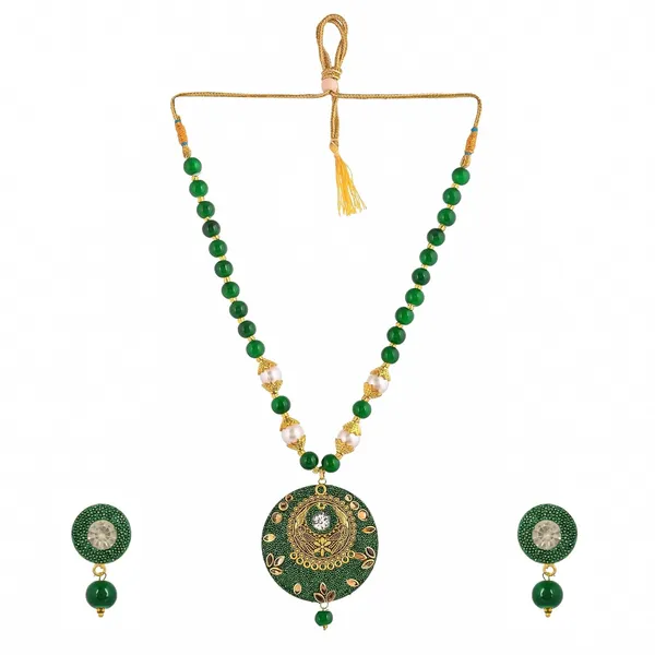 Green_Shine_Beads_Round_Shape_Necklace_With_Earring_Set_|_Gemstone_Jewellery_Set_For_Women_And_Girls