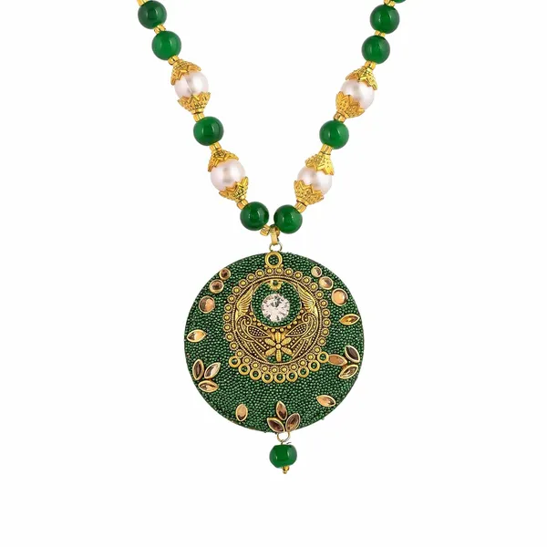 Green_Shine_Beads_Round_Shape_Necklace_With_Earring_Set_|_Gemstone_Jewellery_Set_For_Women_And_Girls