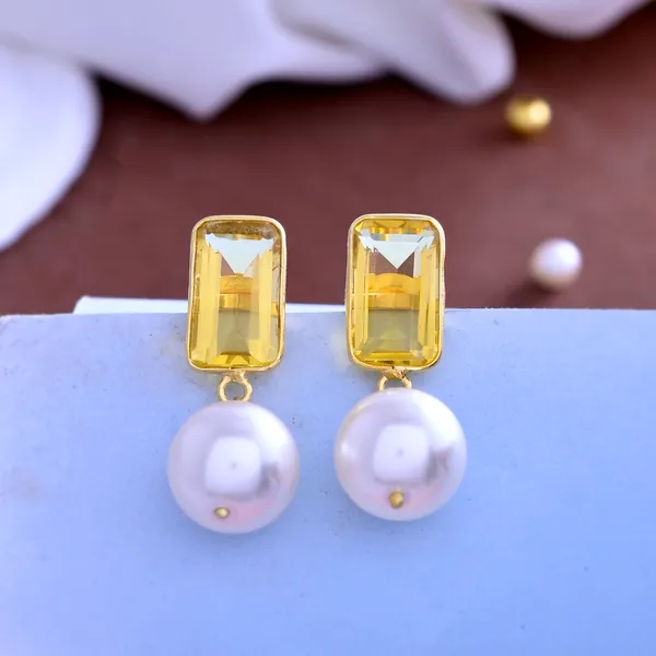 Yellow_Rectangle_Citrine_Pearl_Earrings_For_Women_&_Girl_|_Light_Weight_Fashion_Jewellery