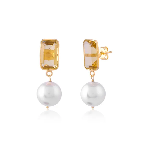 Yellow_Rectangle_Citrine_Pearl_Earrings_For_Women_&_Girl_|_Light_Weight_Fashion_Jewellery