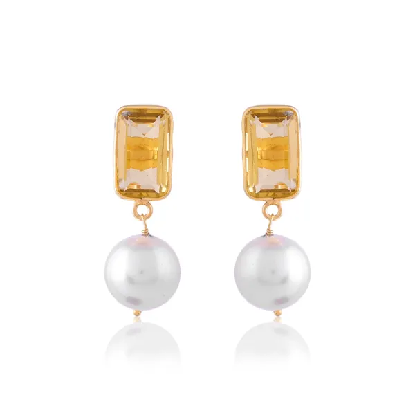 Yellow_Rectangle_Citrine_Pearl_Earrings_For_Women_&_Girl_|_Light_Weight_Fashion_Jewellery