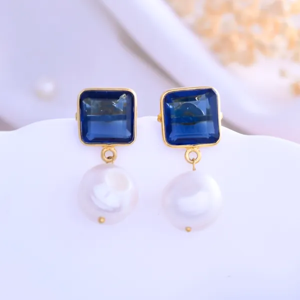 Blue_Square_Sapphire_Pearl_Earrings_For_Women_&_Girl_|_Light_Weight_Fashion_Jewellery