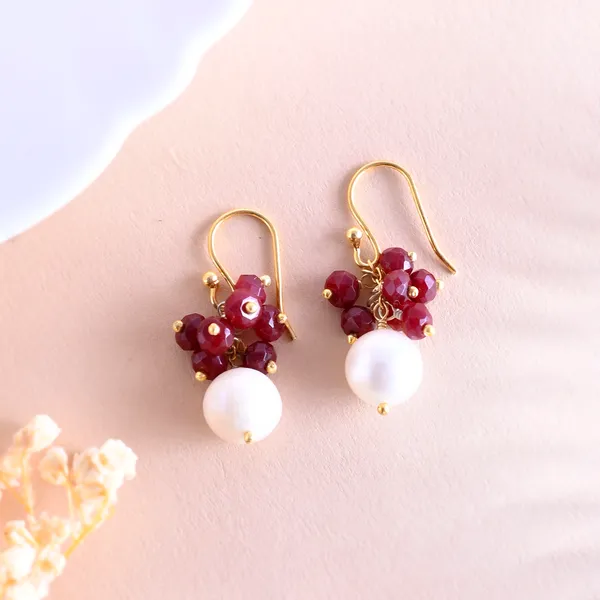 Tiny_Garnet_Ear_Wire_Earrings_For_Women_&_Girl_|_Light_Weight_Fashion_Jewellery