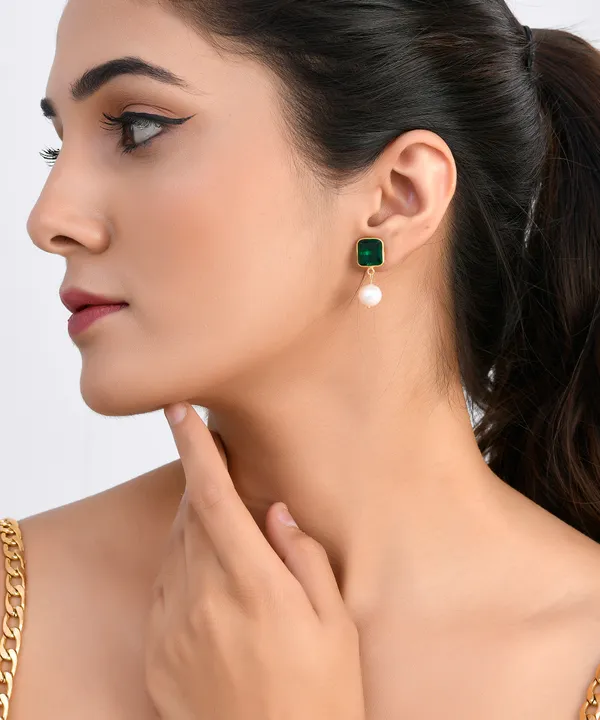 Green_Triangle_Emerald_Earrings_With_Pearl_For_Women_&_Girl_|_Light_Weight_Fashion_Jewellery