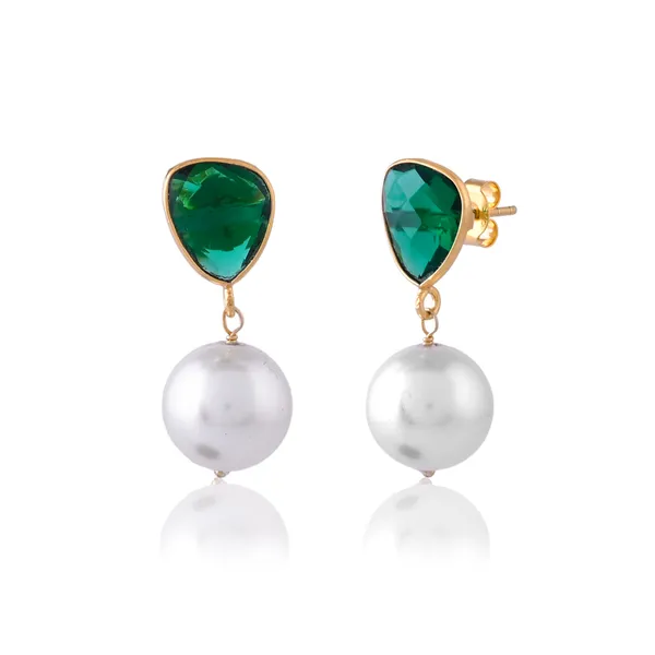 Green_Triangle_Emerald_Earrings_With_Pearl_For_Women_&_Girl_|_Light_Weight_Fashion_Jewellery