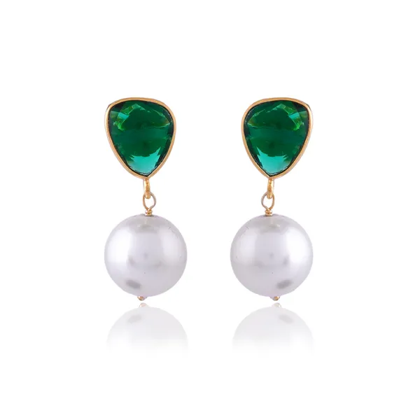 Green_Triangle_Emerald_Earrings_With_Pearl_For_Women_&_Girl_|_Light_Weight_Fashion_Jewellery