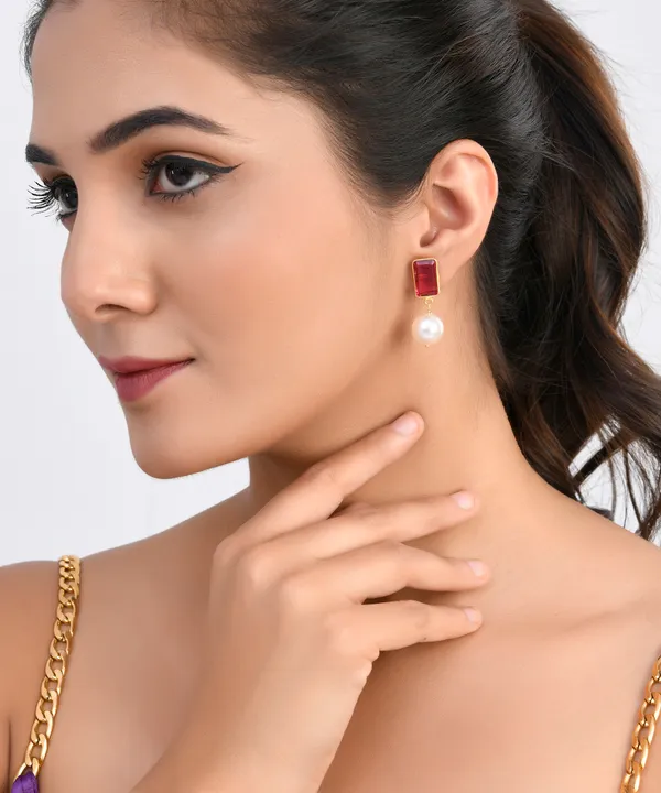 Red_Rectangle_Ruby_Pearl_Earrings_For_Women_&_Girl_|_Light_Weight_Fashion_Jewellery