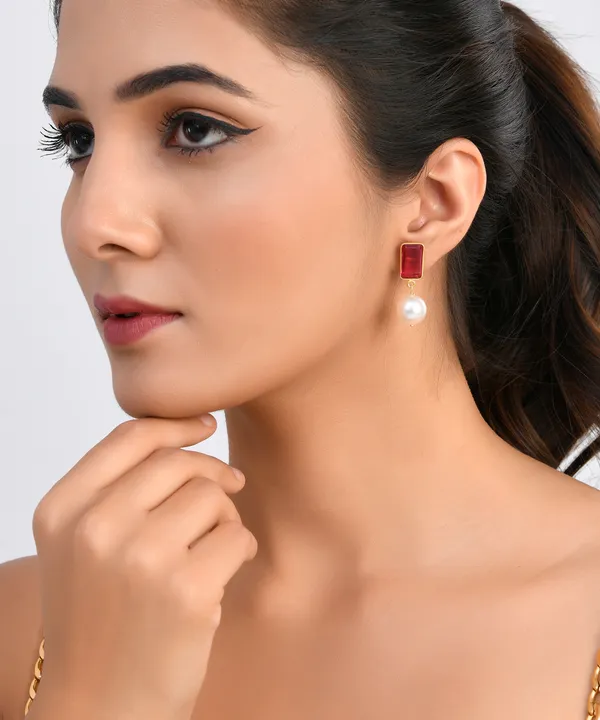 Red_Rectangle_Ruby_Pearl_Earrings_For_Women_&_Girl_|_Light_Weight_Fashion_Jewellery