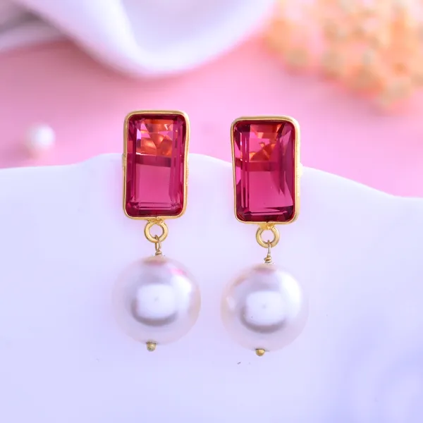 Red_Rectangle_Ruby_Pearl_Earrings_For_Women_&_Girl_|_Light_Weight_Fashion_Jewellery