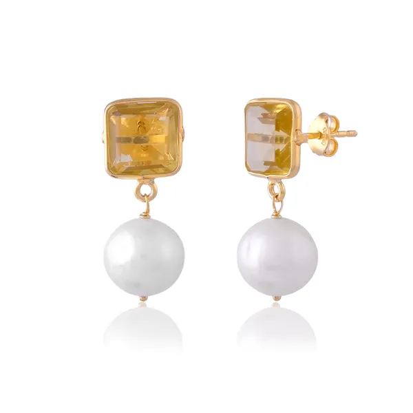 Yellow_Square_Citrine_Pearl_Earrings_For_Women_&_Girl_|_Light_Weight_Fashion_Jewellery