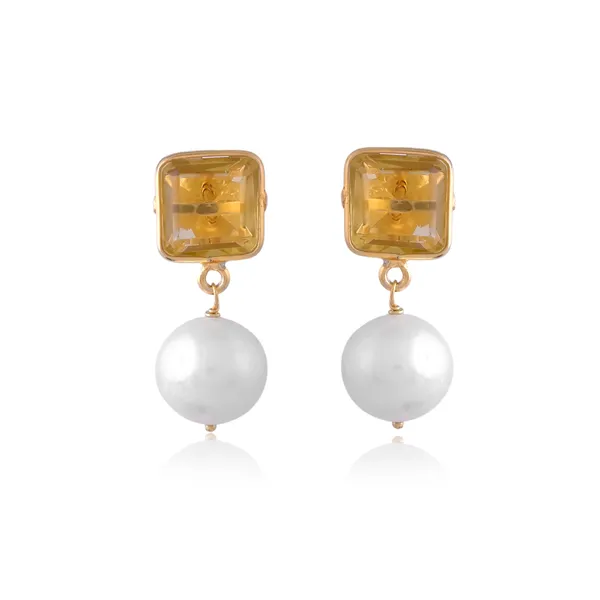 Yellow_Square_Citrine_Pearl_Earrings_For_Women_&_Girl_|_Light_Weight_Fashion_Jewellery