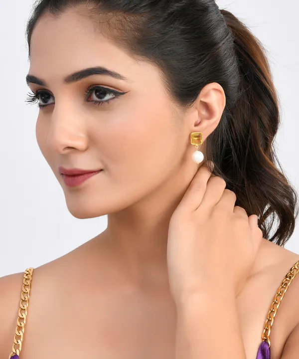 Yellow_Square_Citrine_Pearl_Earrings_For_Women_&_Girl_|_Light_Weight_Fashion_Jewellery