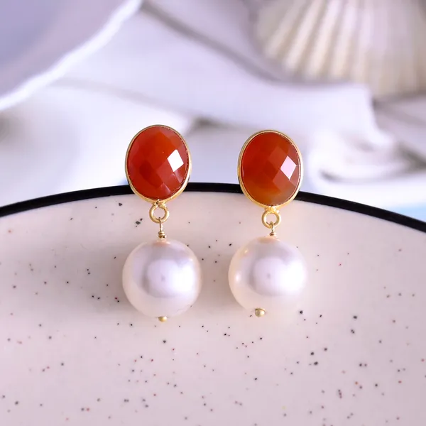 Red_Carnelian_And_Pearl_Earrings_For_Women_&_Girl_|_|_Light_Weight_Fashion_Jewellery