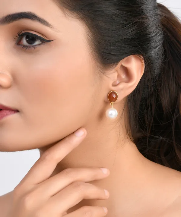 Red_Carnelian_And_Pearl_Earrings_For_Women_&_Girl_|_|_Light_Weight_Fashion_Jewellery