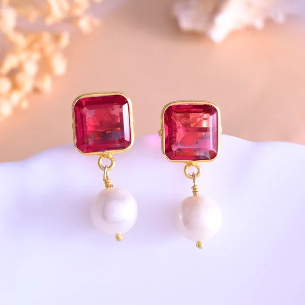 Red_Square_Ruby_Pearl_Earrings_For_Women_&_Girl_|_Light_Weight_Fashion_Jewellery