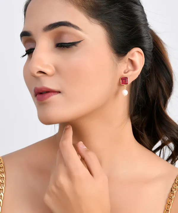 Red_Square_Ruby_Pearl_Earrings_For_Women_&_Girl_|_Light_Weight_Fashion_Jewellery
