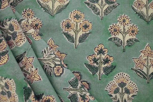 Green_Cotton_Traditional_Floral_Hand_Block_Print_Unstiched_Material_For_Men's_Kurta_Shirts_&_Women's_Kurti_and_Other_Dress_Material