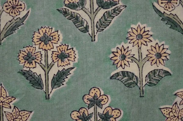 Green_Cotton_Traditional_Floral_Hand_Block_Print_Unstiched_Material_For_Men's_Kurta_Shirts_&_Women's_Kurti_and_Other_Dress_Material