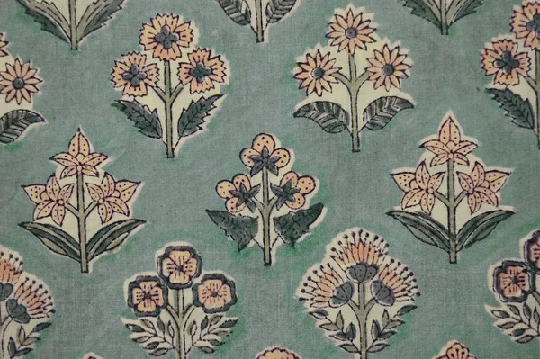 Green_Cotton_Traditional_Floral_Hand_Block_Print_Unstiched_Material_For_Men's_Kurta_Shirts_&_Women's_Kurti_and_Other_Dress_Material