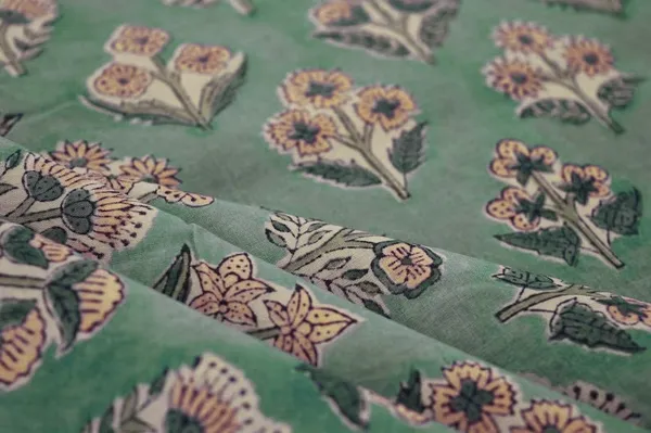 Green_Cotton_Traditional_Floral_Hand_Block_Print_Unstiched_Material_For_Men's_Kurta_Shirts_&_Women's_Kurti_and_Other_Dress_Material