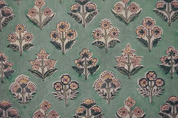 Green_Cotton_Traditional_Floral_Hand_Block_Print_Unstiched_Material_For_Men's_Kurta_Shirts_&_Women's_Kurti_and_Other_Dress_Material